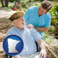 mn map icon and a hospice care provider and an elderly patient