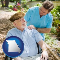 mo map icon and a hospice care provider and an elderly patient