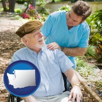 wa map icon and a hospice care provider and an elderly patient