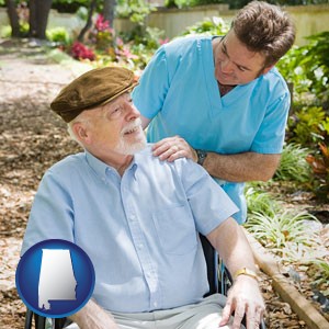 a hospice care provider and an elderly patient - with Alabama icon