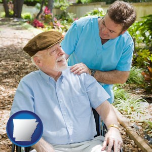 a hospice care provider and an elderly patient - with Arkansas icon