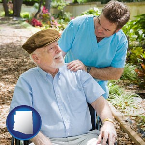 a hospice care provider and an elderly patient - with Arizona icon