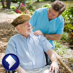 a hospice care provider and an elderly patient - with Washington, DC icon