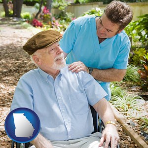 a hospice care provider and an elderly patient - with Georgia icon