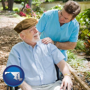 a hospice care provider and an elderly patient - with Maryland icon