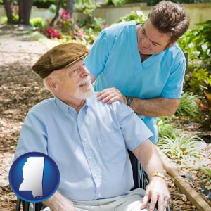 a hospice care provider and an elderly patient - with Mississippi icon