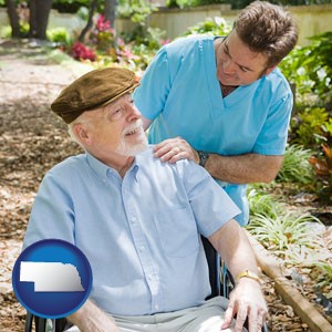 a hospice care provider and an elderly patient - with Nebraska icon