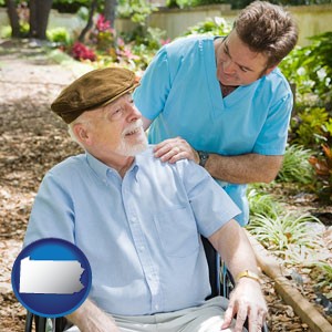 a hospice care provider and an elderly patient - with Pennsylvania icon