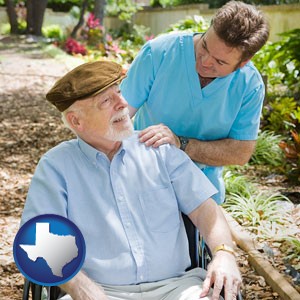a hospice care provider and an elderly patient - with Texas icon